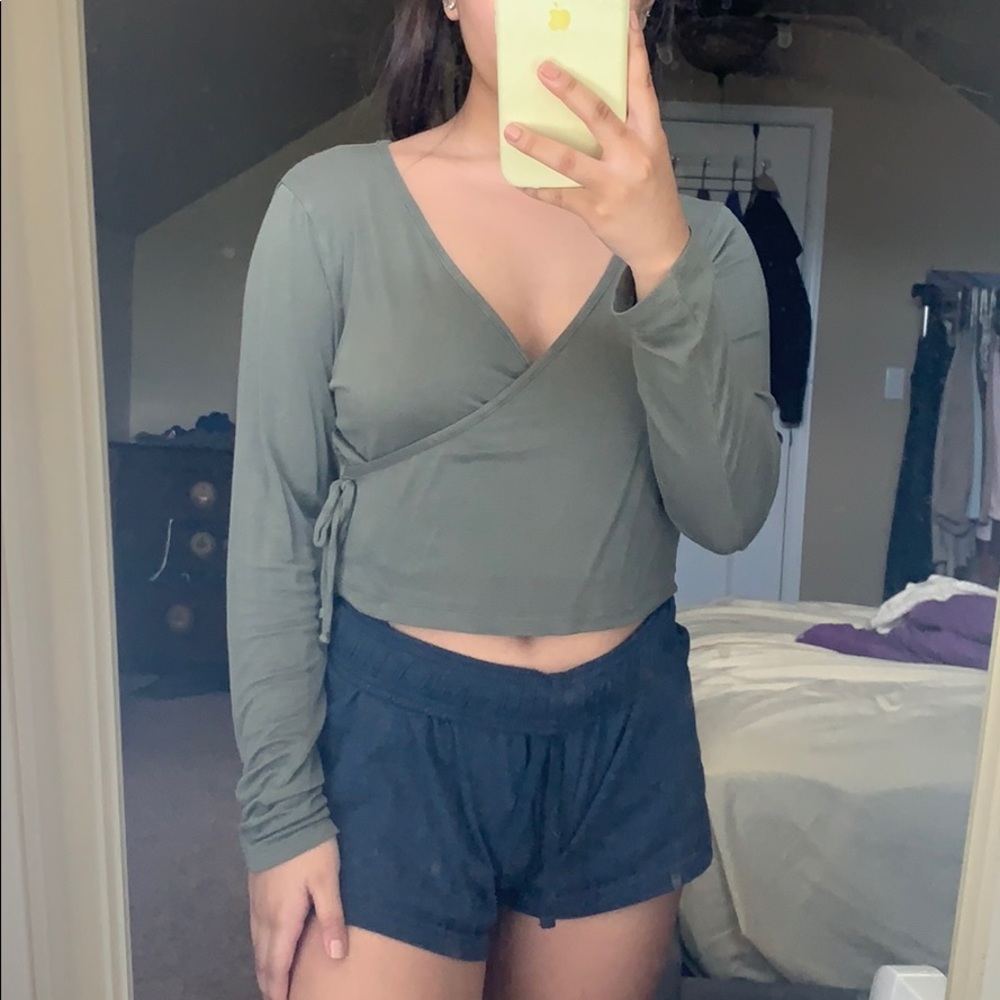 army green wrap top